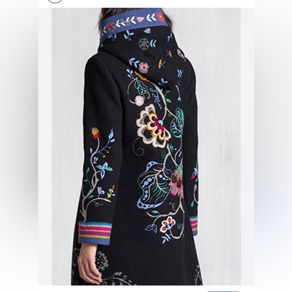 IVKO Black Wool Embroidered Hooded Coat.  Size 40. - Picture 15 of 15